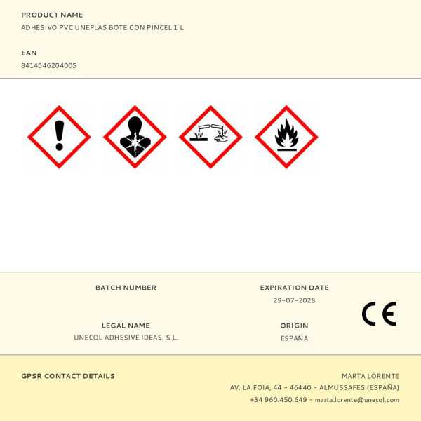 Adhesivo PVC Uneplas Bote con Pincel 1 L UNECOL