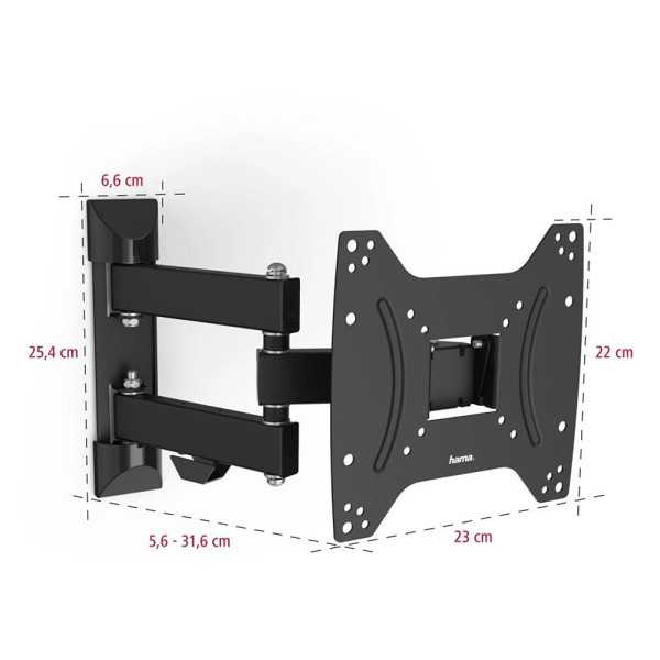 Soporte Mural TV, Negro, Doble Brazo Articulado, de 19 A 48 pulg, Carga Máx. 20 kg HAMA