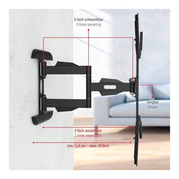 Soporte Mural TV, Negro, Doble Brazo Articulado, de 37 A 75 pulg, Carga Máx. 45 kg HAMA