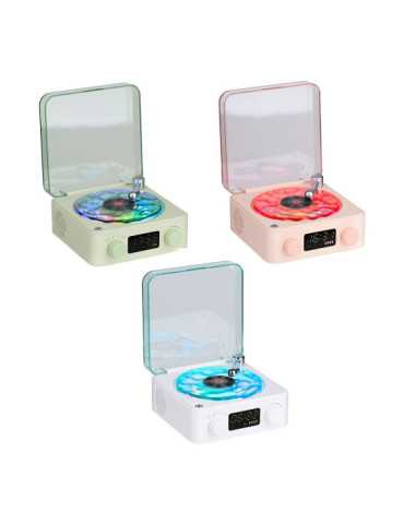 Altavoz Bluetooth en Forma de Tocadiscos, con Reloj, Ruido Blanco y Luz RGB, Colores Surtidos BASICS