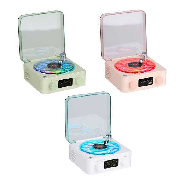 Altavoz Bluetooth en Forma de Tocadiscos, con Reloj, Ruido Blanco y Luz RGB, Colores Surtidos BASICS