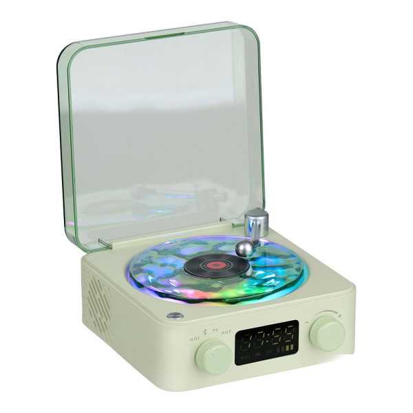 Altavoz Bluetooth en Forma de Tocadiscos, con Reloj, Ruido Blanco y Luz RGB, Colores Surtidos BASICS