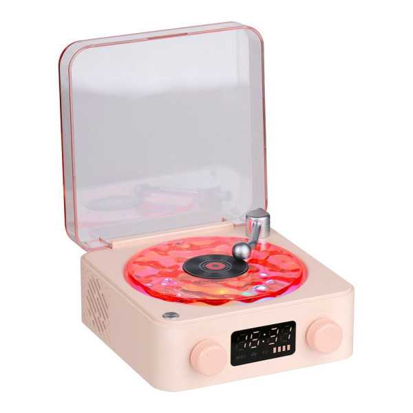Altavoz Bluetooth en Forma de Tocadiscos, con Reloj, Ruido Blanco y Luz RGB, Colores Surtidos BASICS