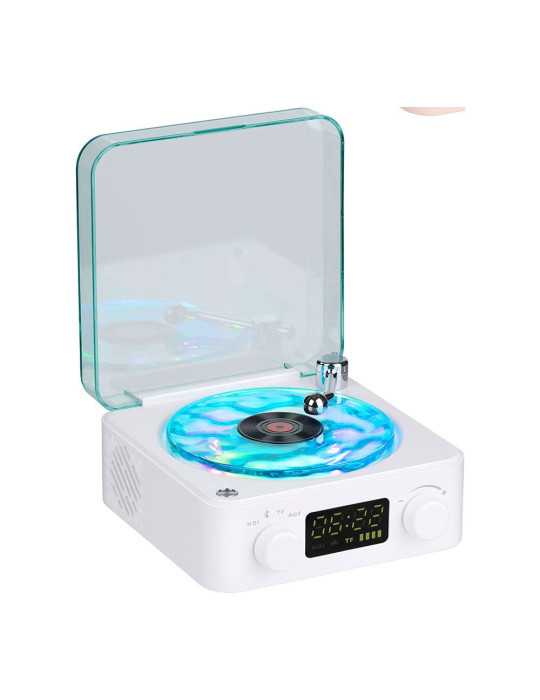 Altavoz Bluetooth en Forma de Tocadiscos, con Reloj, Ruido Blanco y Luz RGB, Colores Surtidos BASICS