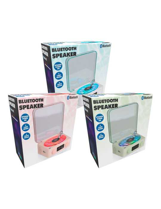 Altavoz Bluetooth en Forma de Tocadiscos, con Reloj, Ruido Blanco y Luz RGB, Colores Surtidos BASICS
