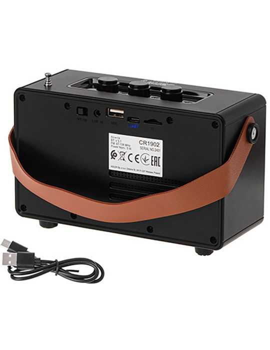 Radio FM Recargable con Bluetooth CR 1902 Negra, 16 x 7 x 10,5 cm CAMRY