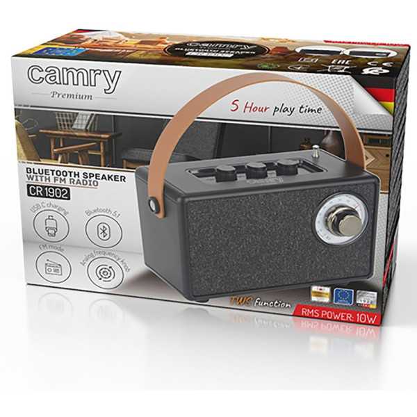 Radio FM Recargable con Bluetooth CR 1902 Negra, 16 x 7 x 10,5 cm CAMRY