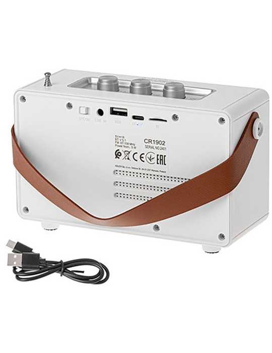 Radio FM Recargable con Bluetooth CR 1902 Blanca, 16 x 7 x 10,5 cm CAMRY