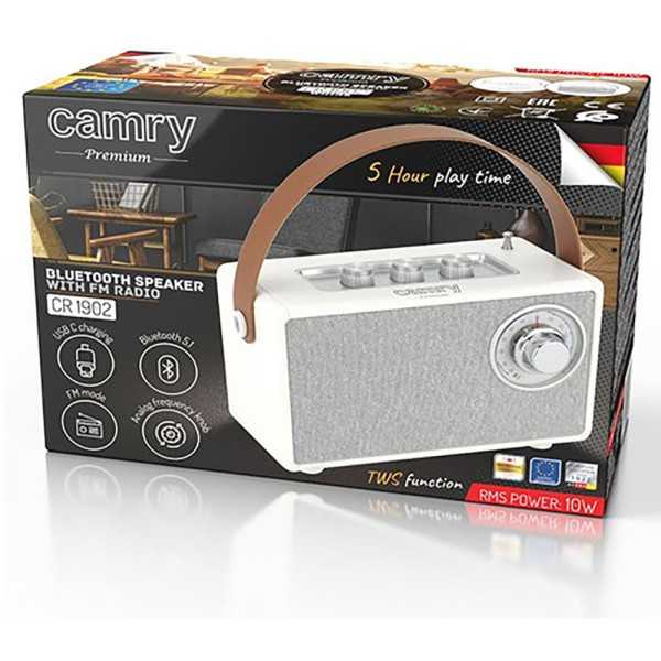 Radio FM Recargable con Bluetooth CR 1902 Blanca, 16 x 7 x 10,5 cm CAMRY