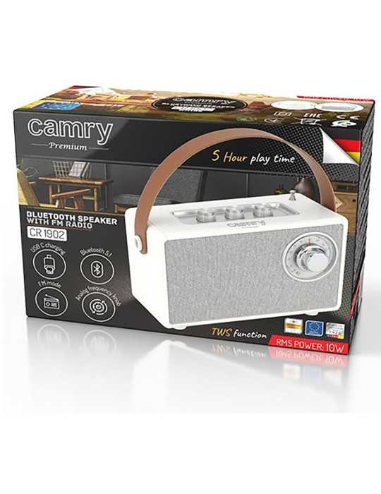 Radio FM Recargable con Bluetooth CR 1902 Blanca, 16 x 7 x 10,5 cm CAMRY