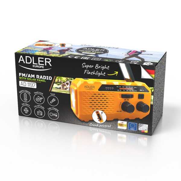 Radio Solar con Manivela Ad 1197, 15,5 x 5 x 8 cm ADLER