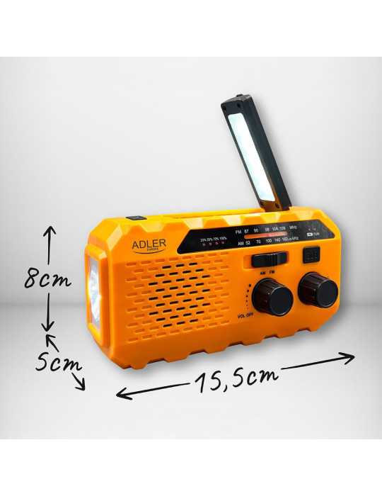 Radio Solar con Manivela Ad 1197, 15,5 x 5 x 8 cm ADLER