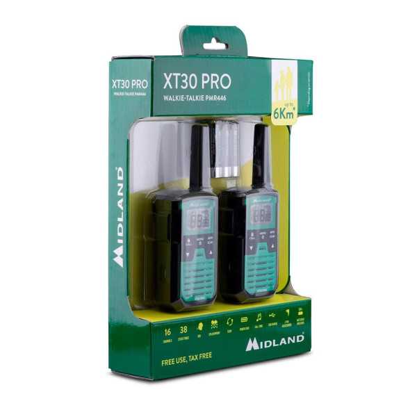 Walkietalkies XT-30 Pro C1463, 16 Canales PMR446, Verdes MIDLAND