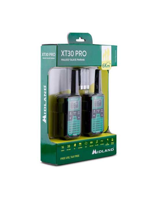 Walkietalkies XT-30 Pro C1463, 16 Canales PMR446, Verdes MIDLAND