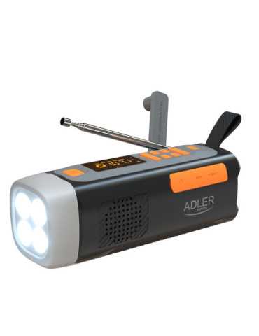 Radio Emergencia Solar + Manivela, Linterna LED 4 W, Powerbank 4500 mAh Ad 1920 ADLER