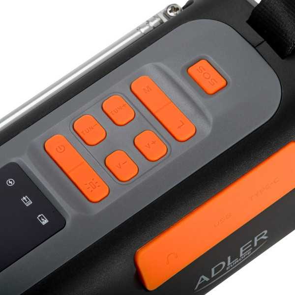 Radio Emergencia Solar + Manivela, Linterna LED 4 W, Powerbank 4500 mAh Ad 1920 ADLER