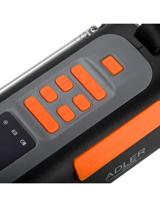Radio Emergencia Solar + Manivela, Linterna LED 4 W, Powerbank 4500 mAh Ad 1920 ADLER