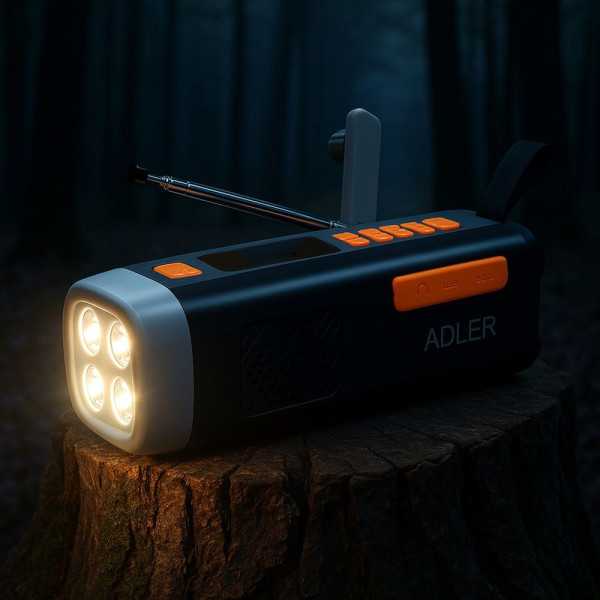 Radio Emergencia Solar + Manivela, Linterna LED 4 W, Powerbank 4500 mAh Ad 1920 ADLER