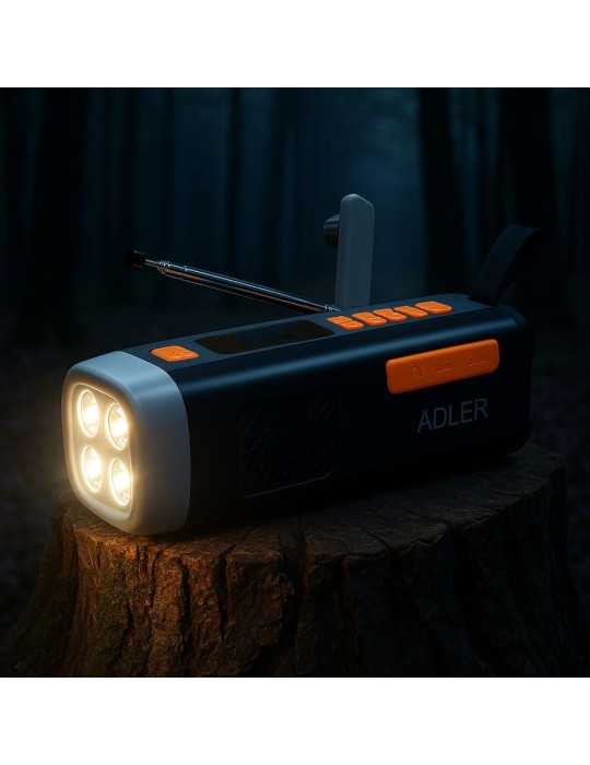 Radio Emergencia Solar + Manivela, Linterna LED 4 W, Powerbank 4500 mAh Ad 1920 ADLER