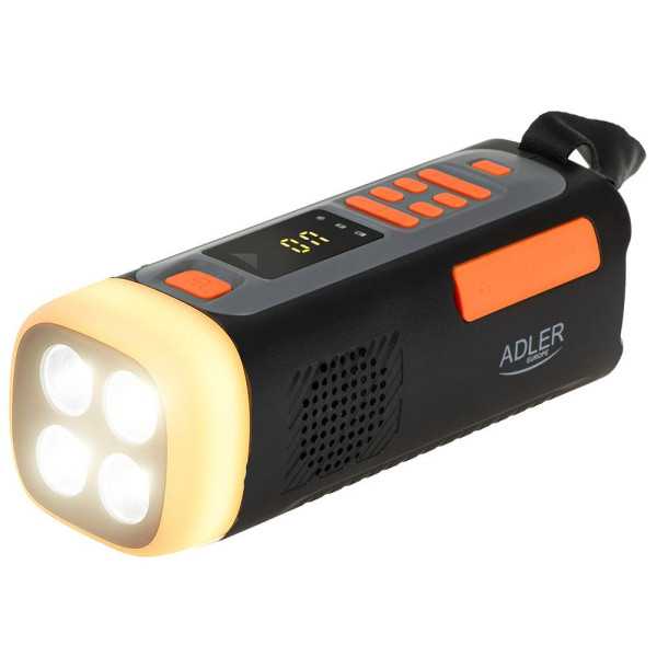 Radio Emergencia Solar + Manivela, Linterna LED 4 W, Powerbank 4500 mAh Ad 1920 ADLER