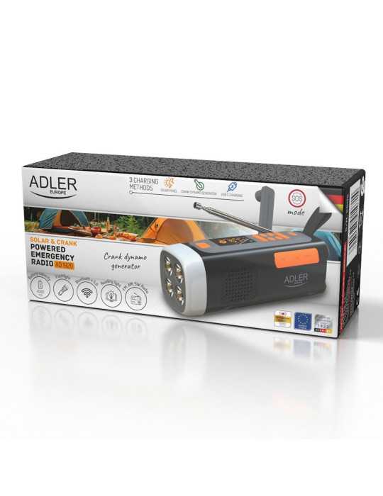 Radio Emergencia Solar + Manivela, Linterna LED 4 W, Powerbank 4500 mAh Ad 1920 ADLER