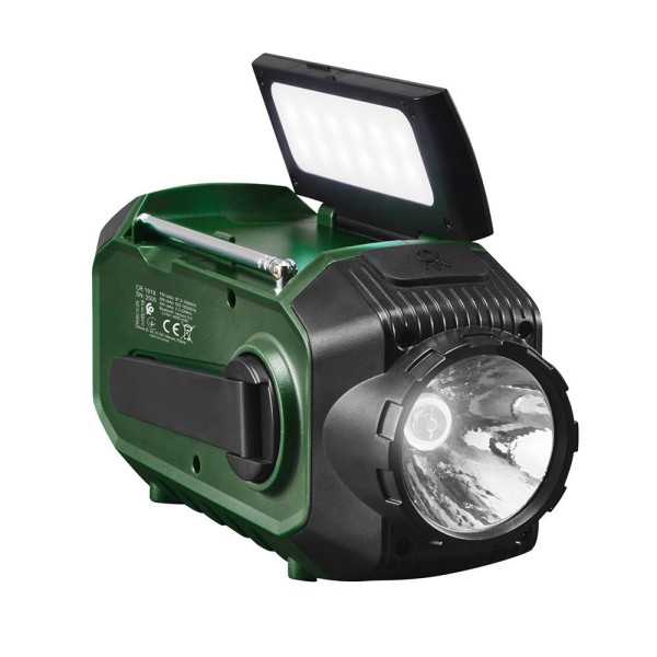 Radio Emergencia Multifunción Solar/Dinamo/Usb 4000 mAh CR1919, Verde, 181 x 72 x 82 mm CAMRY