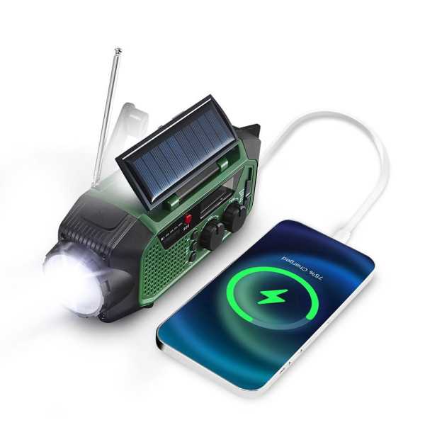 Radio Emergencia Multifunción Solar/Dinamo/Usb 4000 mAh CR1919, Verde, 181 x 72 x 82 mm CAMRY