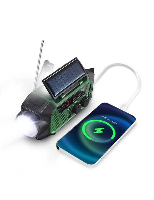 Radio Emergencia Multifunción Solar/Dinamo/Usb 4000 mAh CR1919, Verde, 181 x 72 x 82 mm CAMRY