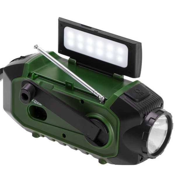 Radio Emergencia Multifunción Solar/Dinamo/Usb 4000 mAh CR1919, Verde, 181 x 72 x 82 mm CAMRY