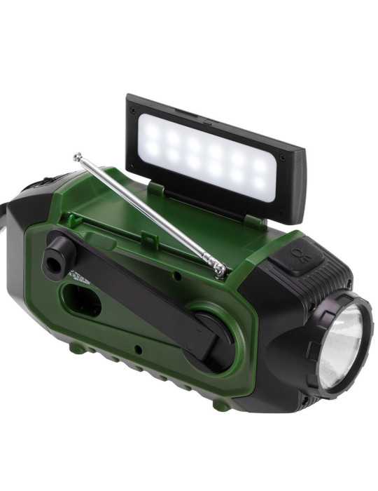 Radio Emergencia Multifunción Solar/Dinamo/Usb 4000 mAh CR1919, Verde, 181 x 72 x 82 mm CAMRY