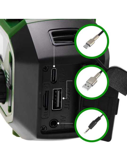 Radio Emergencia Multifunción Solar/Dinamo/Usb 4000 mAh CR1919, Verde, 181 x 72 x 82 mm CAMRY