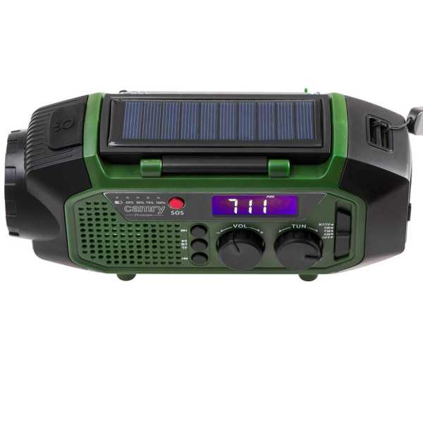 Radio Emergencia Multifunción Solar/Dinamo/Usb 4000 mAh CR1919, Verde, 181 x 72 x 82 mm CAMRY