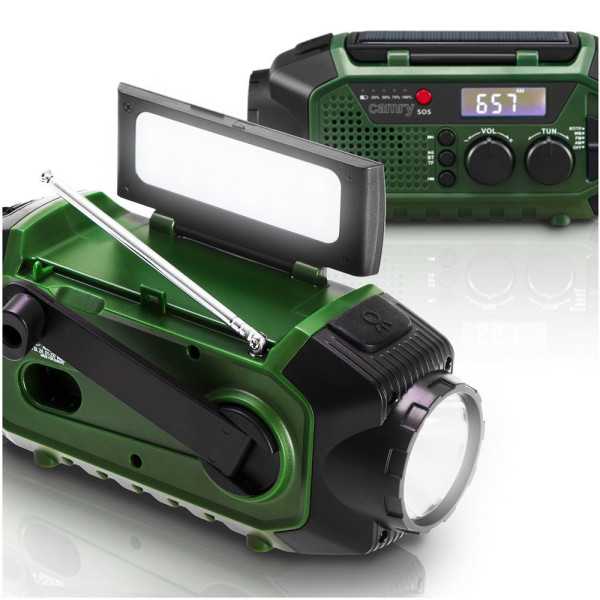 Radio Emergencia Multifunción Solar/Dinamo/Usb 4000 mAh CR1919, Verde, 181 x 72 x 82 mm CAMRY