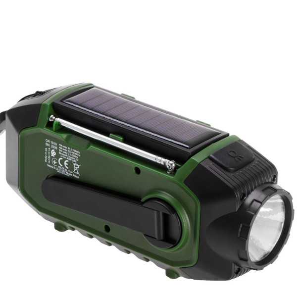 Radio Emergencia Multifunción Solar/Dinamo/Usb 4000 mAh CR1919, Verde, 181 x 72 x 82 mm CAMRY