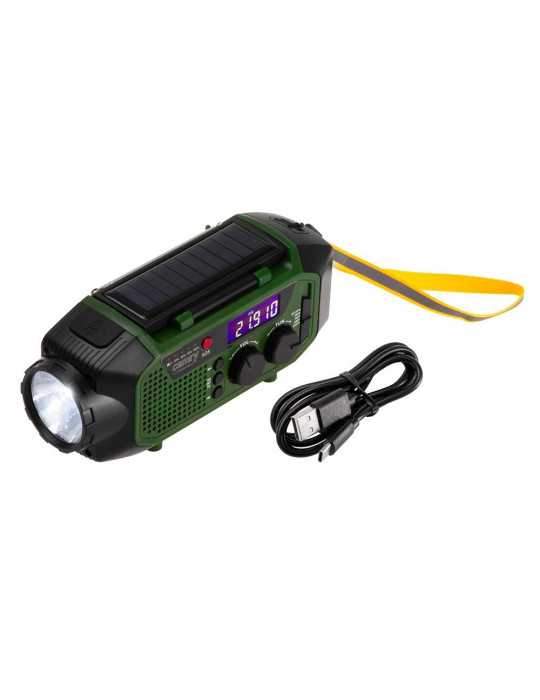 Radio Emergencia Multifunción Solar/Dinamo/Usb 4000 mAh CR1919, Verde, 181 x 72 x 82 mm CAMRY