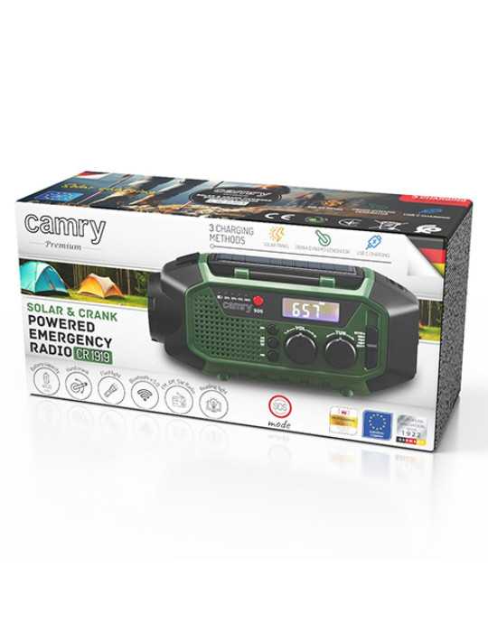 Radio Emergencia Multifunción Solar/Dinamo/Usb 4000 mAh CR1919, Verde, 181 x 72 x 82 mm CAMRY