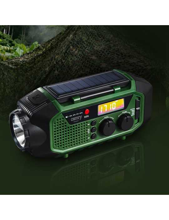 Radio Emergencia Multifunción Solar/Dinamo/Usb 4000 mAh CR1919, Verde, 181 x 72 x 82 mm CAMRY