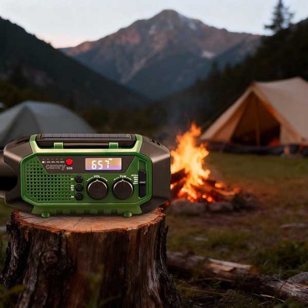 Radio Emergencia Multifunción Solar/Dinamo/Usb 4000 mAh CR1919, Verde, 181 x 72 x 82 mm CAMRY