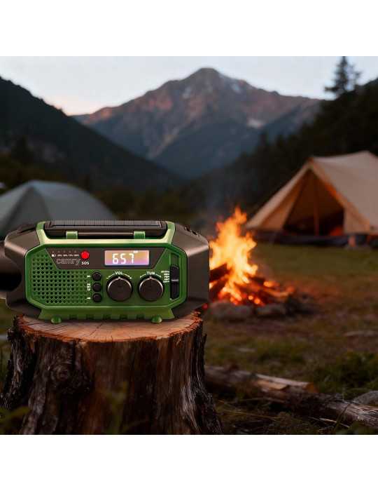 Radio Emergencia Multifunción Solar/Dinamo/Usb 4000 mAh CR1919, Verde, 181 x 72 x 82 mm CAMRY