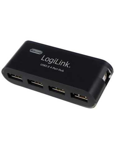 Hub USB 2.0 de 4 Puertos, Negro - con Alimentador y Cable USB LOGILINK