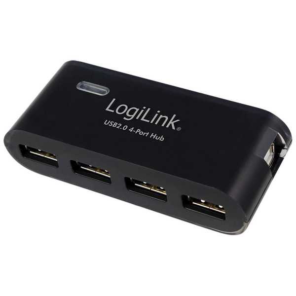 Hub USB 2.0 de 4 Puertos, Negro - con Alimentador y Cable USB LOGILINK