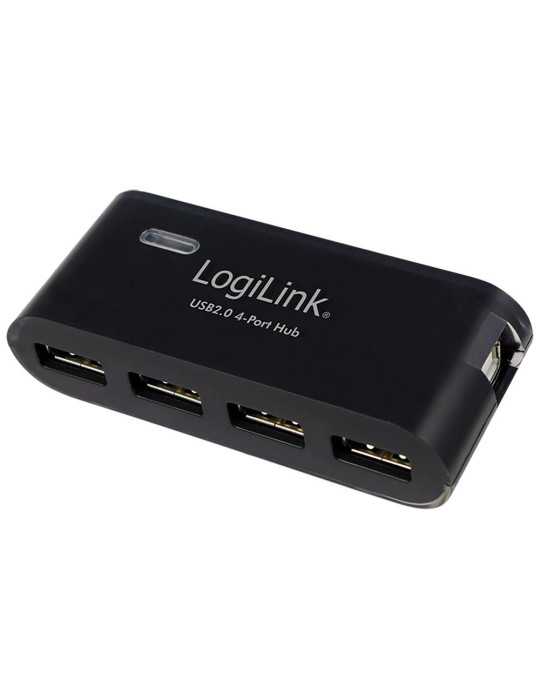 Hub USB 2.0 de 4 Puertos, Negro - con Alimentador y Cable USB LOGILINK