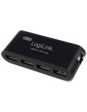Hub USB 2.0 de 4 Puertos, Negro - con Alimentador y Cable USB LOGILINK
