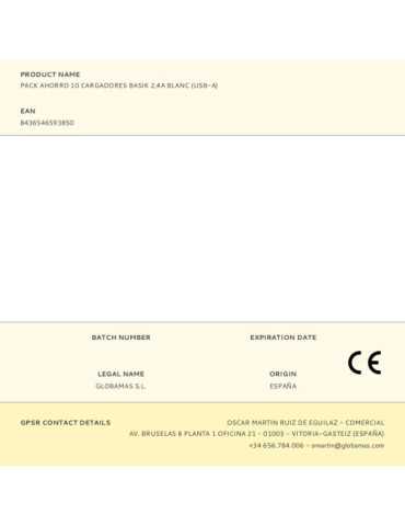 Pack Ahorro 10 Cargadores Basik 2,4A Blanc (Usb-a) TECH ONE TECH 2