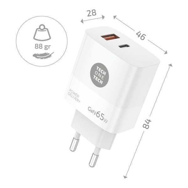 Cargador Notebook/Móvil 65W Gan Pd + Cable 1,2M 5A TECH ONE TECH