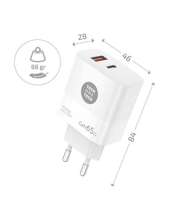 Cargador Notebook/Móvil 65W Gan Pd + Cable 1,2M 5A TECH ONE TECH