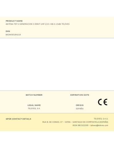 Antena Tdt 2 Generacion V Zenit UHF (C21-48) G 13dBi TELEVES 2