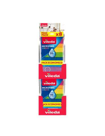 Expositor de Bayetas Microfibra Colors, Ref. 77608, 10 Packs de 8 uds VILEDA