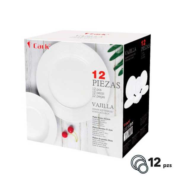 Vajilla Blanca Clásica, 12 Piezas CARK