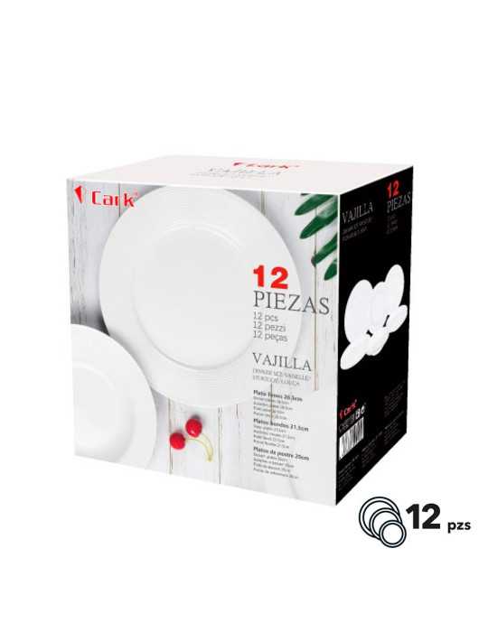 Vajilla Blanca Clásica, 12 Piezas CARK